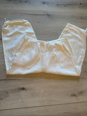 Hot Cotton Linen Capri Pants Off White XL EUC